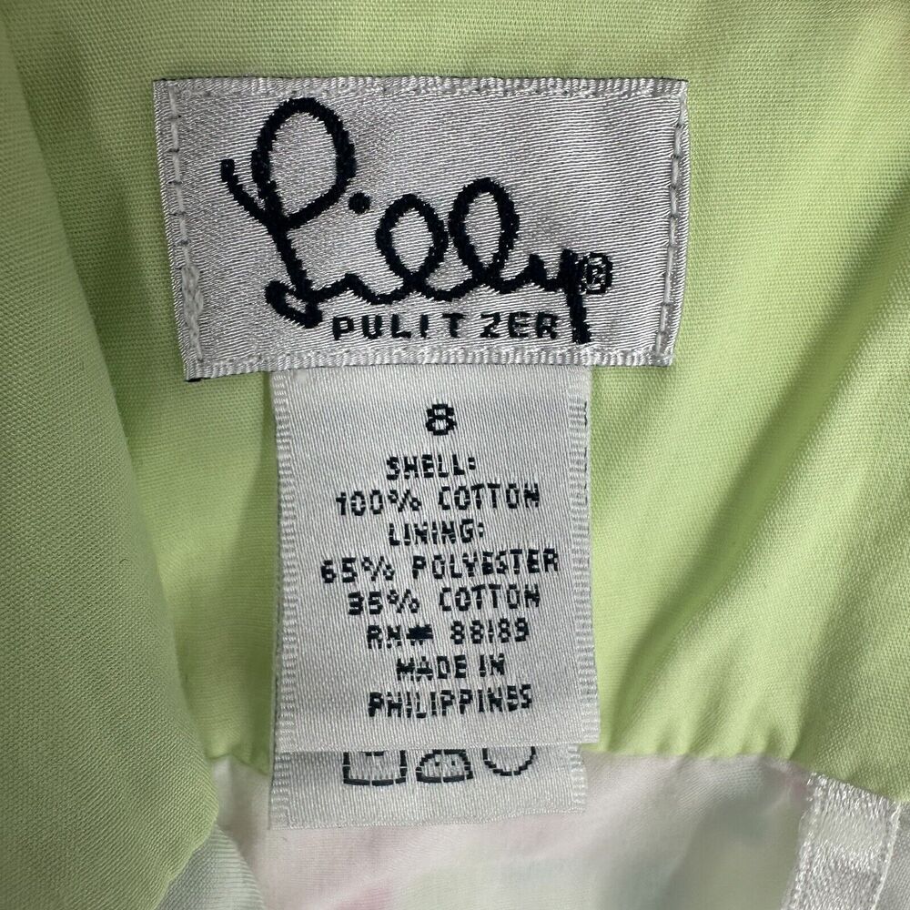 Lilly Pulitzer Dress Girls 8 Green Pink Floral Hawaiian Sundress Resort Vintage - Picture 13 of 14